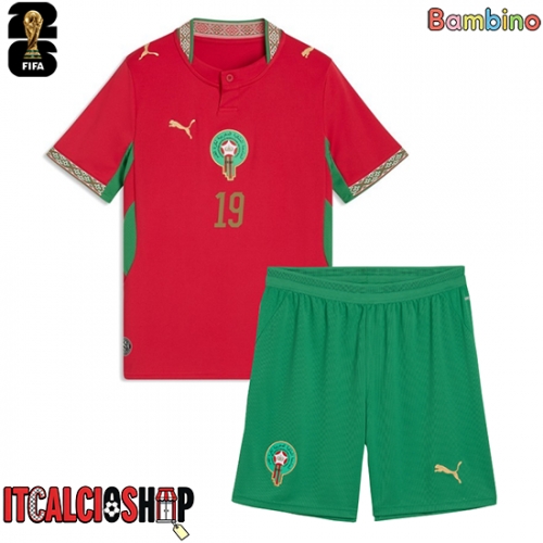 Marocco Youssef En-Nesyri #19 Prima Maglia Bambino Mondiali 2026 Manica Corta (+ Pantaloni corti)